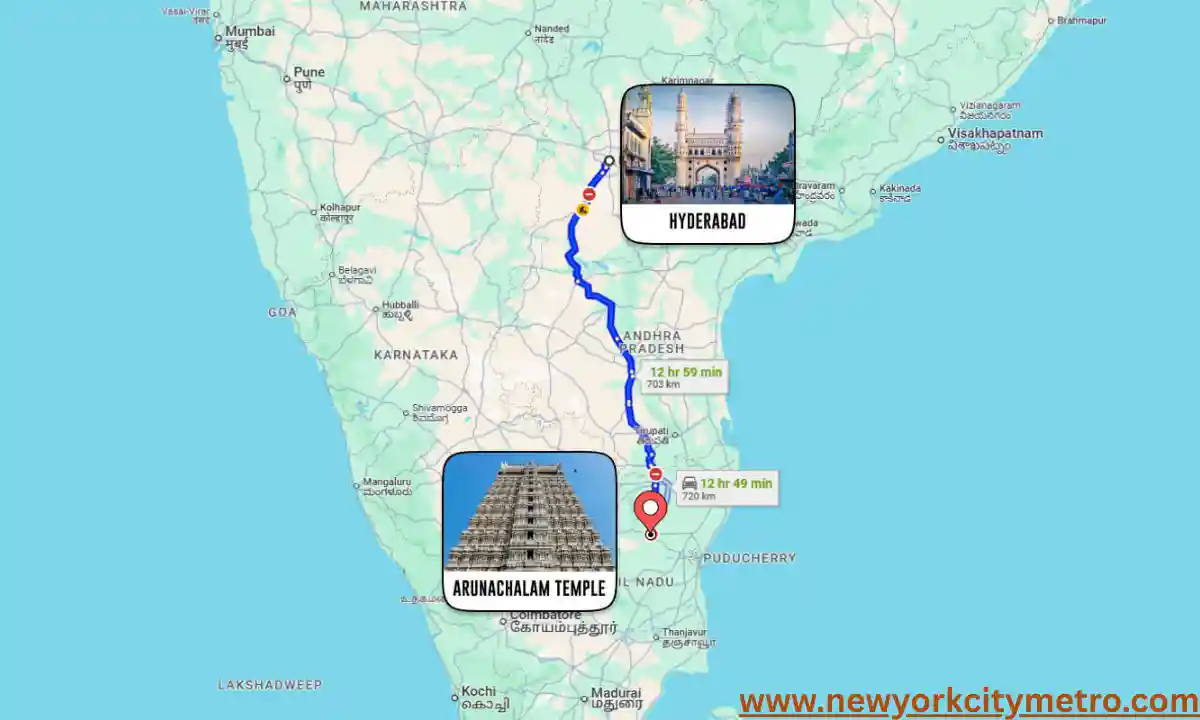 Hyderabad to Arunachalam Temple Distance